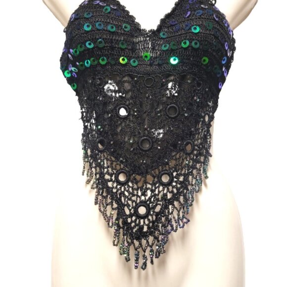 Crop Top Sequin Top, Halter Top Tank Top - NEW - Picture 4 of 12